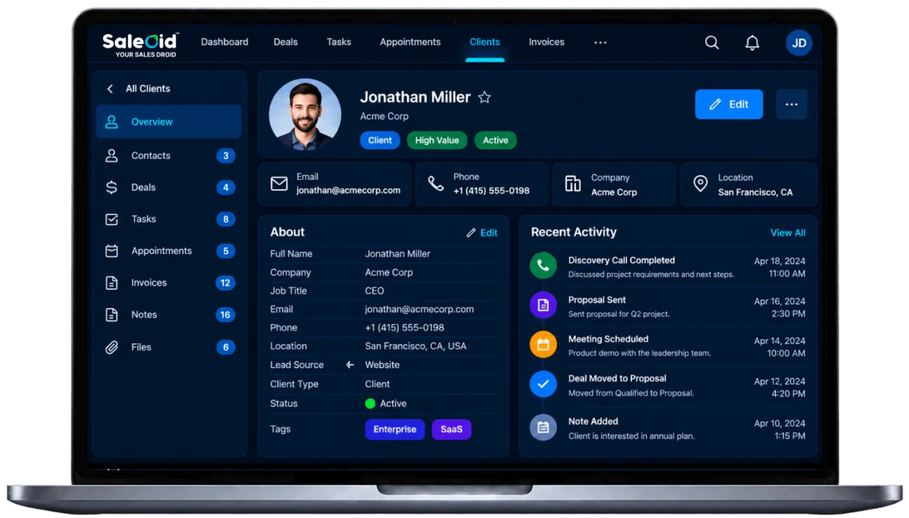 CRM de gestión de clientes en Saleoid