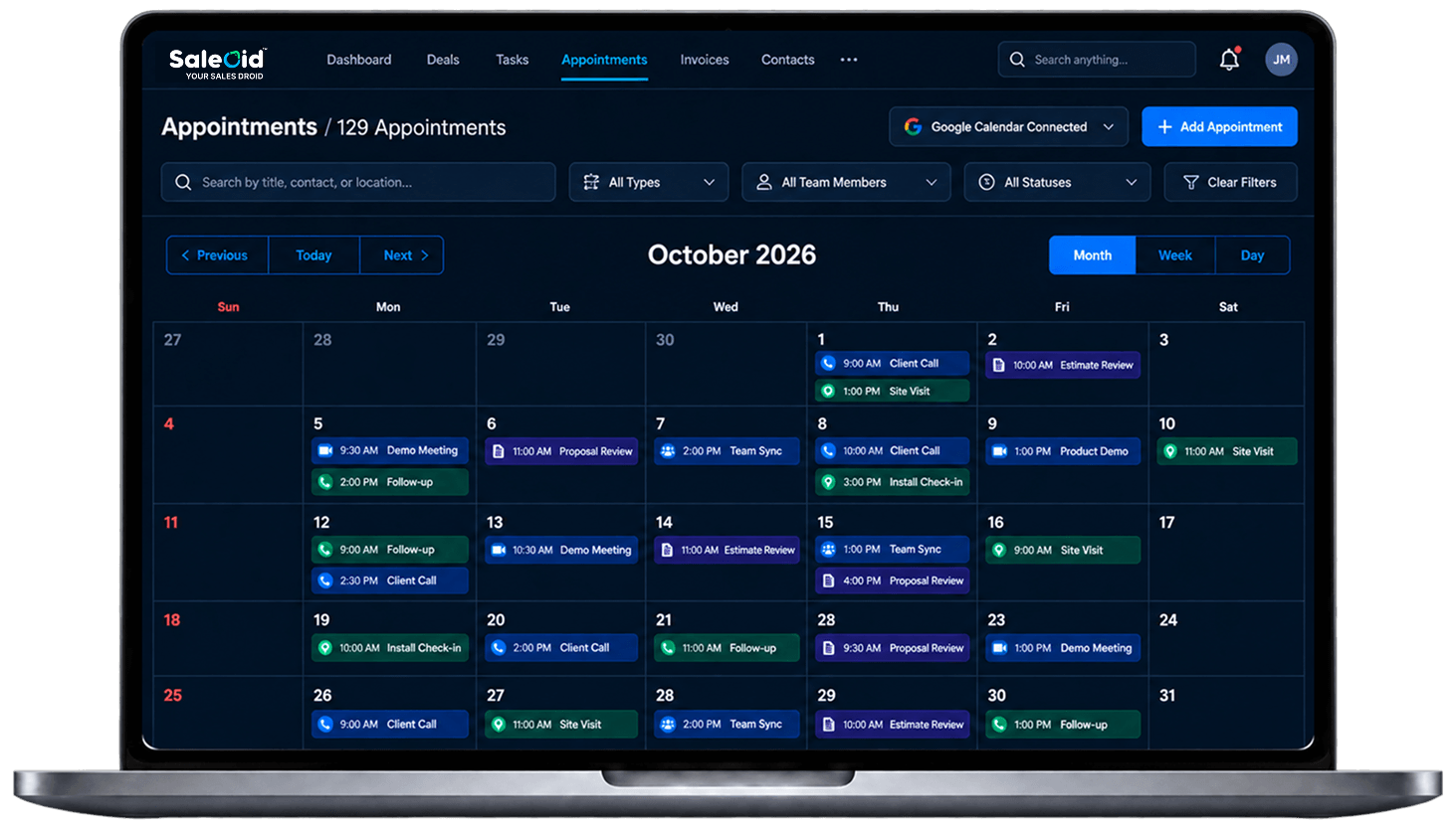 Saleoid CRM dashboard with upcoming sales follow-ups