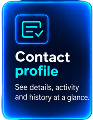 CRM contact record for consulting clients with company details and next steps