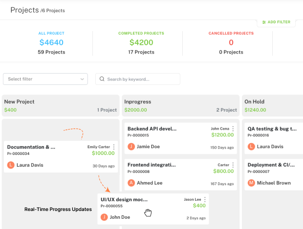project tracking management with kanban view