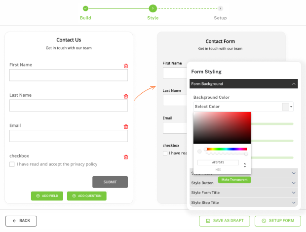 streamlined step by Step form