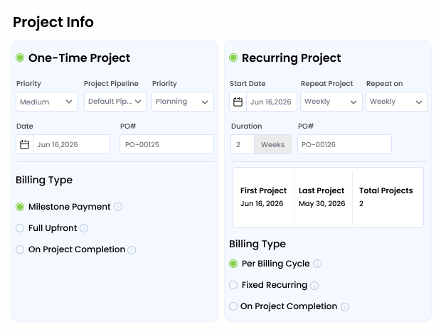 Suporte para projetos recorrentes e únicos
