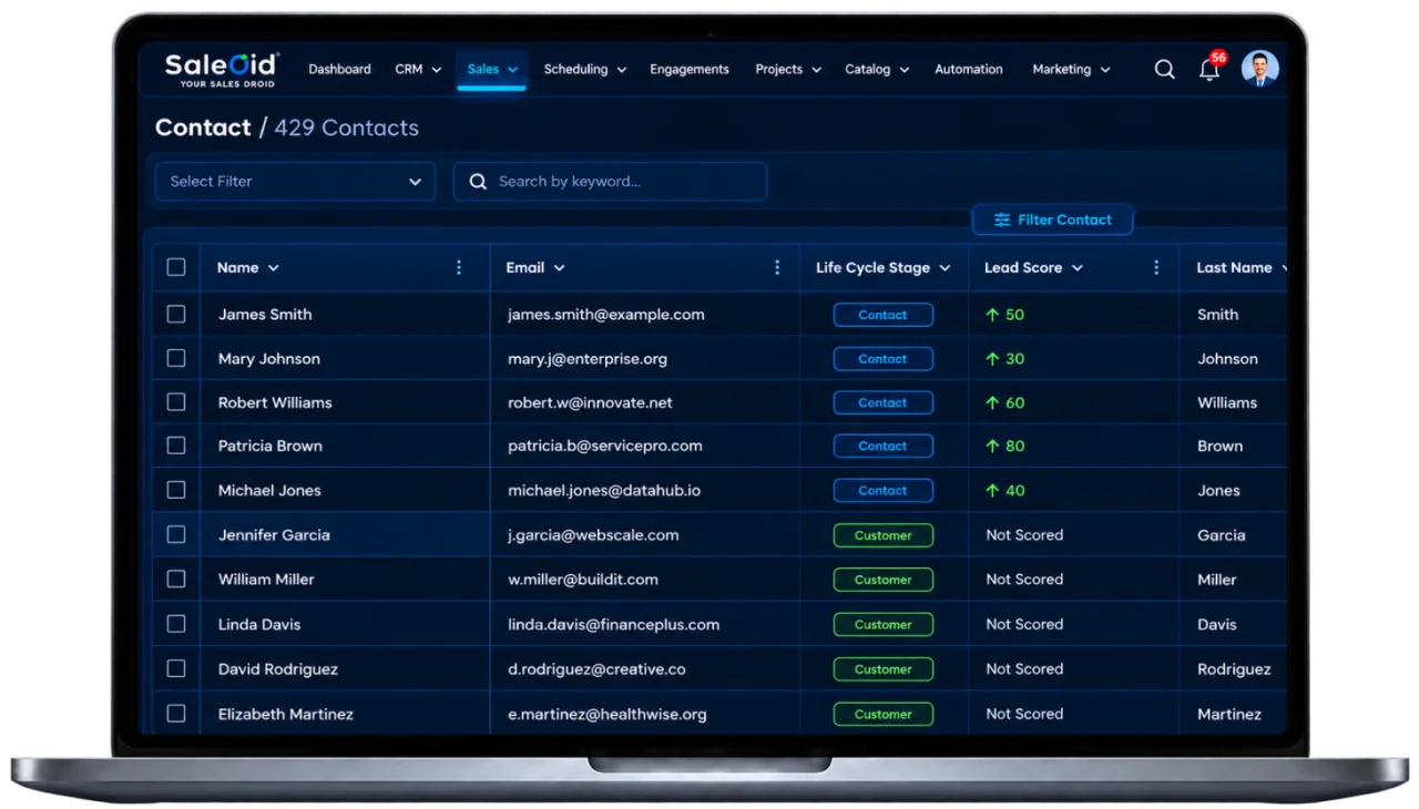 Saleoid CRM for startups showing a connected customer record