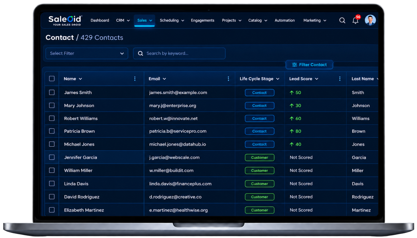 Saleoid CRM for startups showing a connected customer record