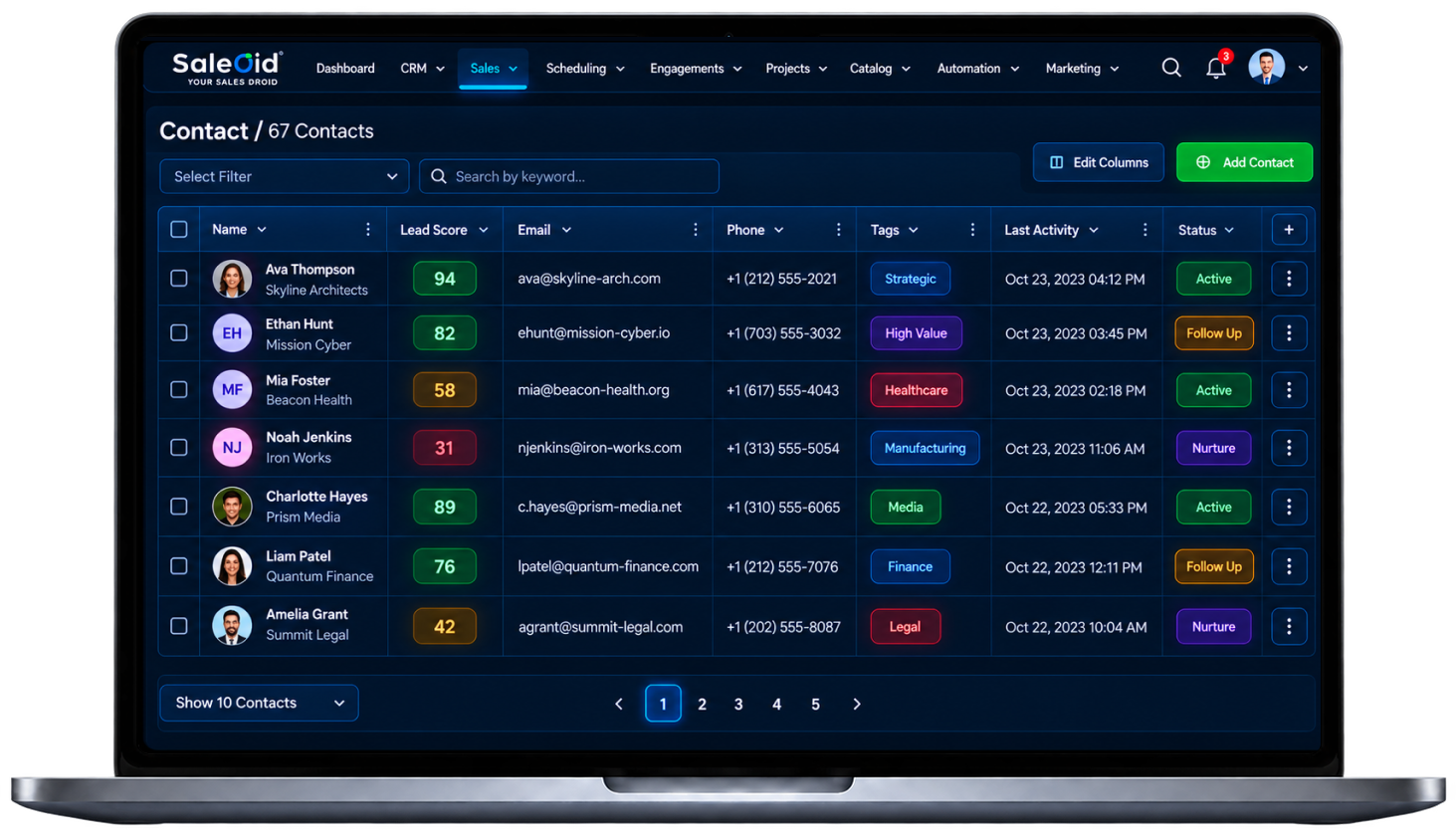 Growing business CRM dashboard with upcoming sales follow-ups